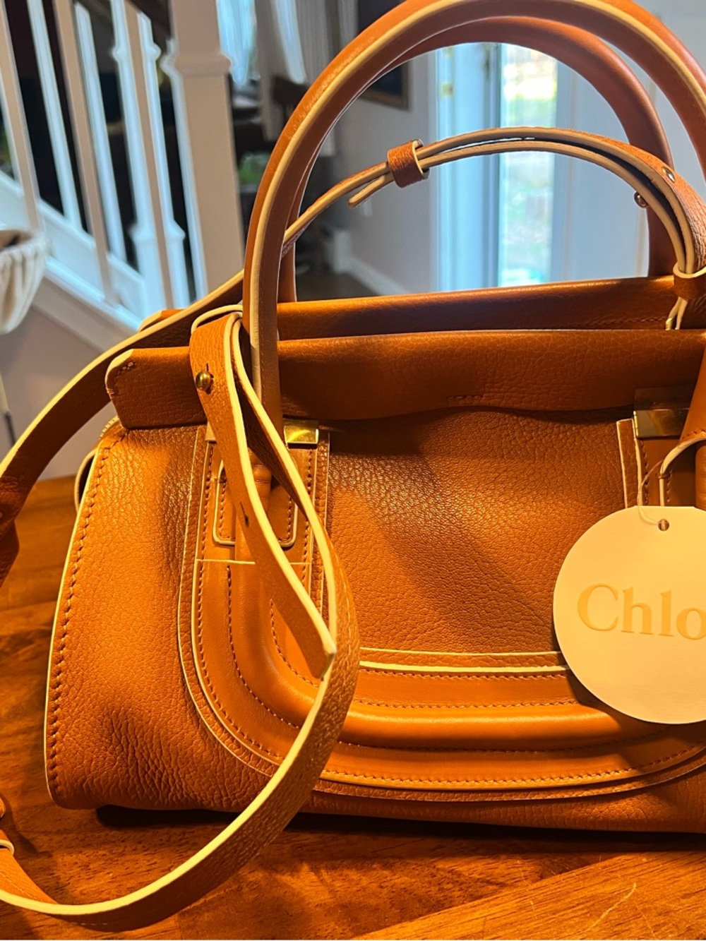 Chloe Everston Hazel Brown Pebbled Leather Double-Handle Shoulder Bag - Picture 2 of 3